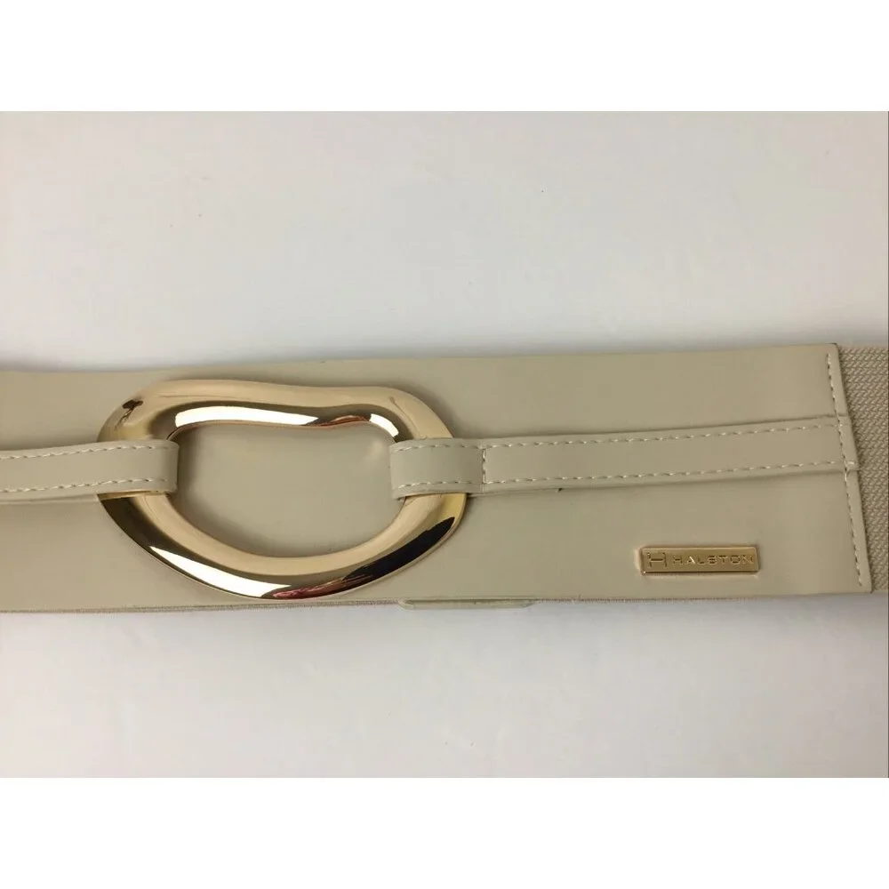 Halston Women’s Belt Vintage Stretch Cream Size M/L Preppy Retro Y2K